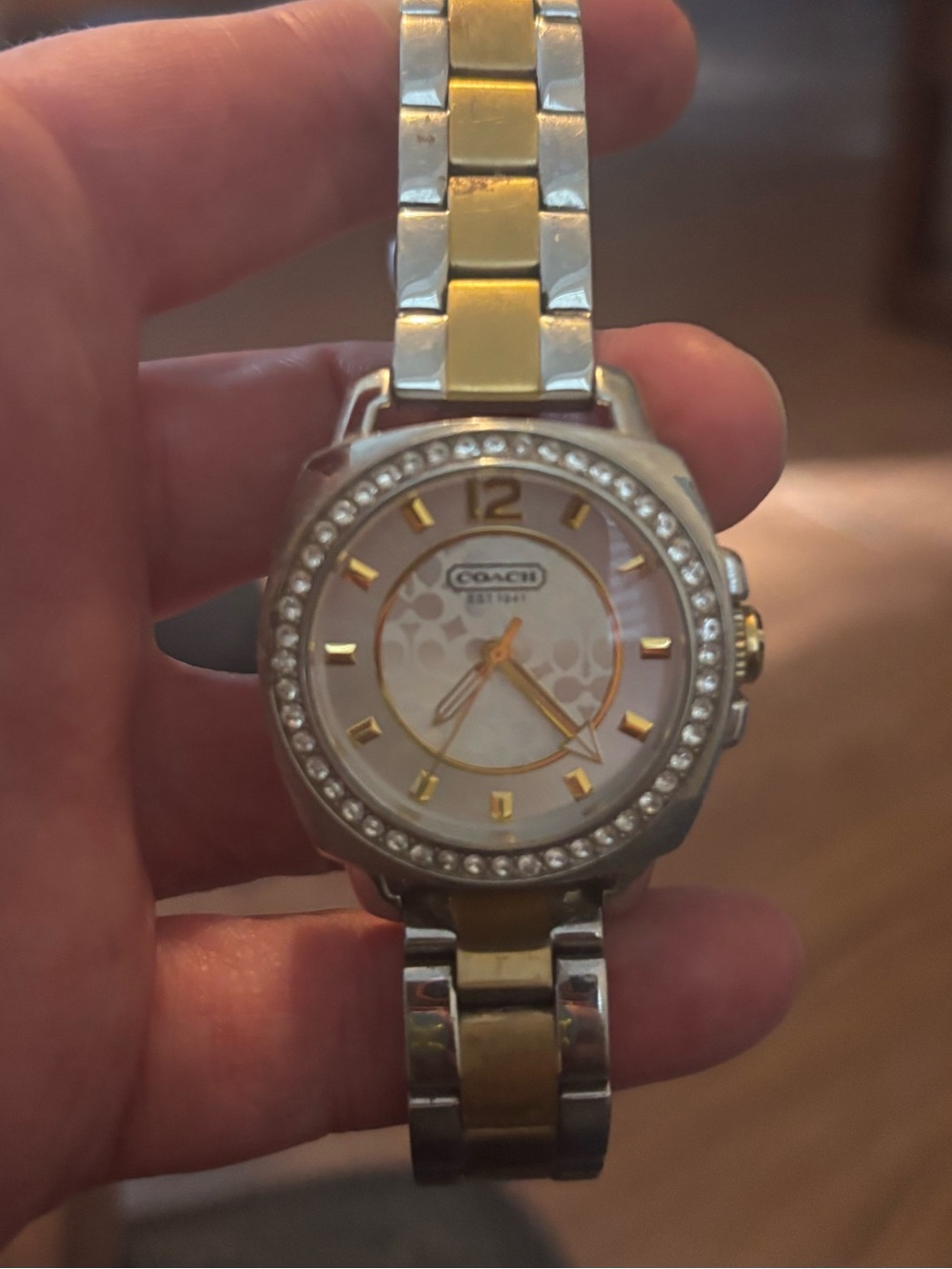 Coach Women’s Two-Tone Signature Dial Watch Crystal Bezel Stainless Steel